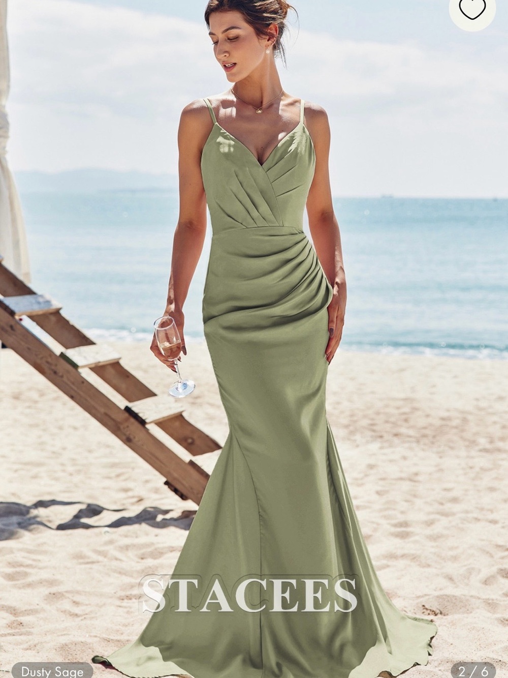 STACEES Dusty Sage V-Neck Mermaid Wedding Dress